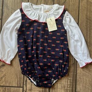 The Beaufort Bonnet Company bubble outfit with Peter Pan collared shirt.